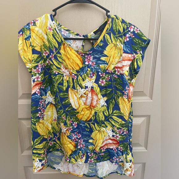 Rachel Roy RACHEL Floral Tropical Cap Sleeve Hi-Lo Top Size Small - Picture 2 of 5